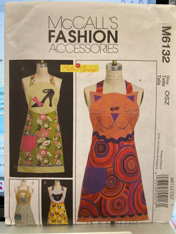 Apron Sewing Pattern: Cat, Hen, Shoe and Cup- McCalls 6132