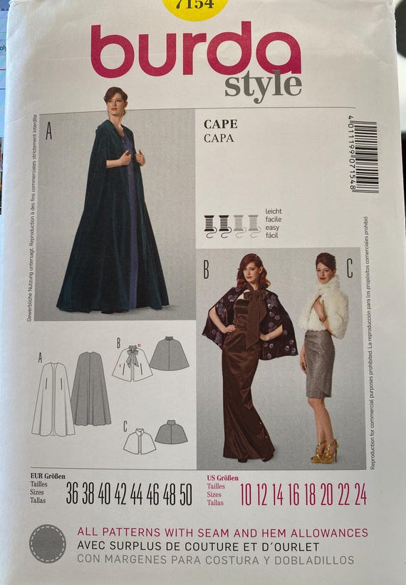 Burda Style 7154: Cape Pattern- Sizes 10-24