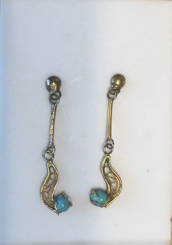 Vintage Earrings, Dangle Gold & Turquoise ... Maybe