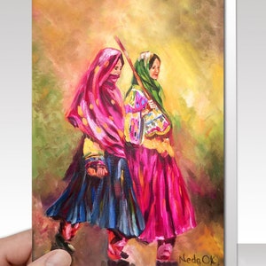 Grußkarte für alle Gelegenheiten - &quot;Kuchi Girls&quot; Afghanische Mädchen