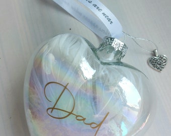 Personalised heart glass bauble, memory bauble, memory heart, gift for her, gift for him, Christmas bauble