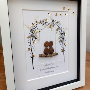 Personalised Pebble Art 50th Anniversary Gift, Golden Wedding Anniversary, Anniversary gift, Pebble picture, pebble couple