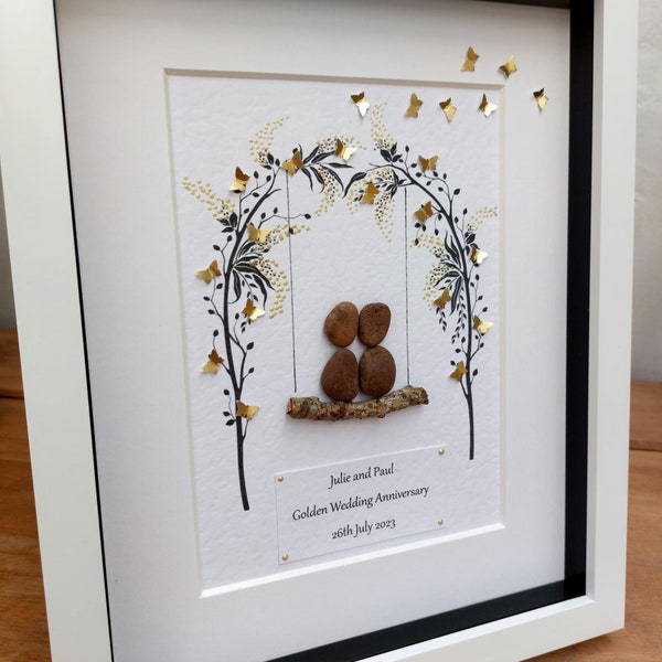 Personalised 50th Anniversary gift, Golden Wedding Anniversary gift, pebble art, Anniversary gift, Golden Anniversary gift, Wedding gift