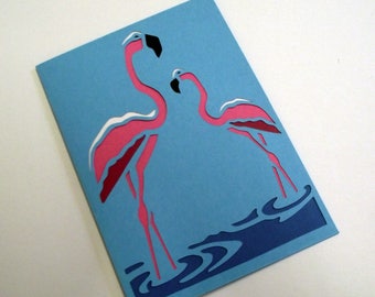 A6 Hand Cut Flamingo Greetings Card