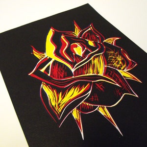 A5 Abstract Rose Linocut Print