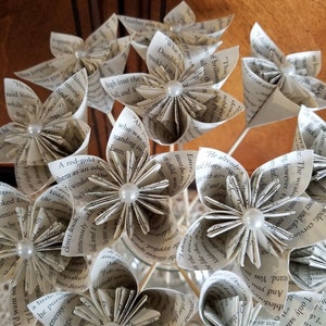 1 Dozen Book Page Kusudama Flowers 12 Paper Roses Wedding Birthday Book Page Flowers Book Decor Book Art image 2