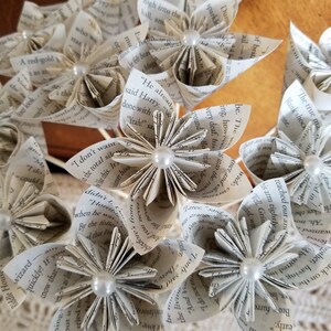 1 Dozen Book Page Kusudama Flowers 12 Paper Roses Wedding Birthday Book Page Flowers Book Decor Book Art image 4