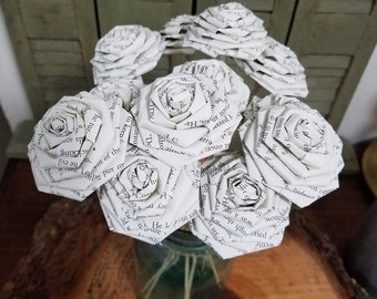 1 Dozen Book Page Flowers -12 Paper Roses - Wedding - Birthday - Book Page Flowers - Book Decor - Book Art