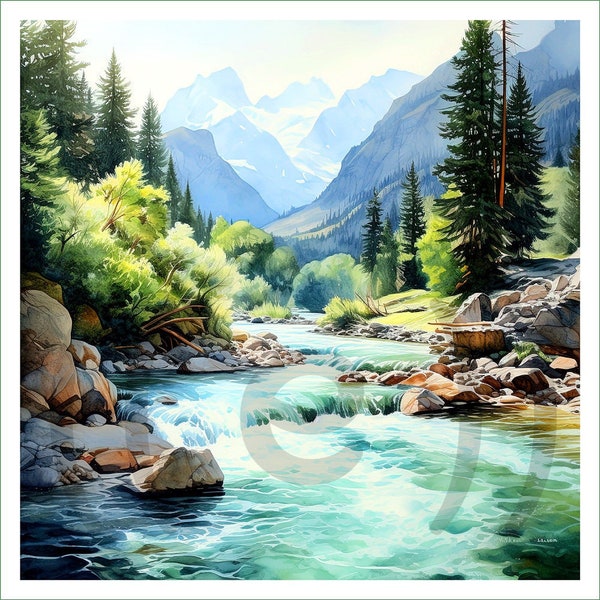 fabric panel - DI (181) - mountain river. For sewing, patchwork, quilting. Fabric panels, quilt panels, appliqué, quilting, patchwork fabric