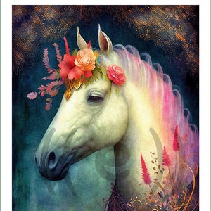 fabric panel - DI (149) - floral horses. For sewing, patchwork, quilting. Fabric panels, quilt panels, quilting, horse fabric, horse panel