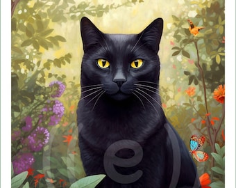 黒猫パネル生地　ハンドメイド 黒猫柄花柄ファブリックパネル：モザイク風デジタルプリント - Etsy 日本