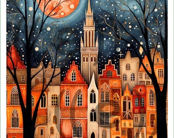 fabric panel - DI (3) - world cities - Brugge - Belgium. For sewing, patchwork, quilting. Fabric panels, quilt panels, Brugge, appliqué