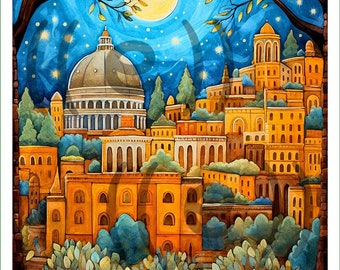fabric panel - DI (9) - world cities - Rome - Italy. For sewing, patchwork, quilting. Fabric panels, quilt panels, appliqué, Rome, quilting