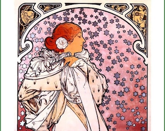 fabric panel - Alphonse Mucha (2). For sewing, patchwork, quilting. Fabric panels, quilt panels, art nouveau fabric, Mucha, Alphonse Mucha
