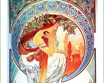 fabric panel - Alphonse Mucha (39). For sewing, patchwork, quilting. Fabric panels, quilt panels, art nouveau fabric, Mucha, Alphonse Mucha