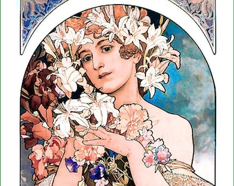 fabric panel - Alphonse Mucha (55). For sewing, patchwork, quilting. Fabric panels, quilt panels, art nouveau fabric, Mucha, Alphonse Mucha