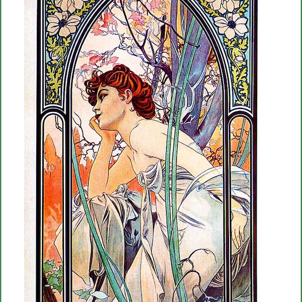 panneau de tissu - Alphonse Mucha (37). Pour coudre, patchwork, courtepointe. Panneaux de tissu, panneaux de courtepointe, tissu art nouveau, Mucha, Alphonse Mucha