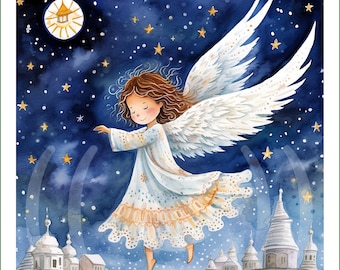 fabric panel - DI (16) - Christmas angel. For sewing, patchwork, quilting. Fabric panels, quilt panels, quilting, appliqué, Christmas, angel