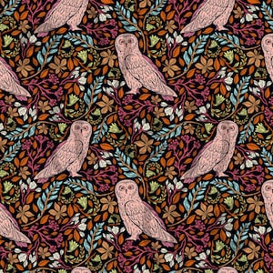 Stoff - Eulen (9b) - Fettviertel - ZWEITE QUALITÄT - 10% reduziert. Vogelstoff zum Nähen, Patchwork, Quilten. Stoff, Quliting, Eule, Vogel, Blatt