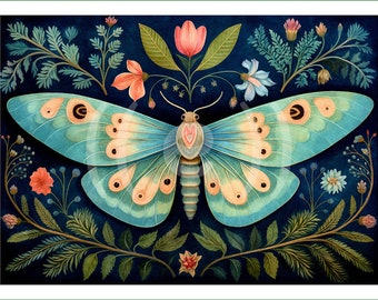 fabric panel - DI (212) - botanical moths. For sewing, patchwork, quilting. Fabric panels, quilt panels, quilting, moth, butterfly, appliqué