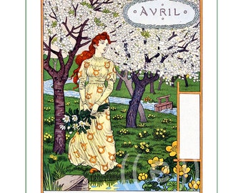 fabric panel - Eugene Grasset (12). For sewing, patchwork, quilting. Fabric, fabric panels, quilt panels, fabric panels for quilting,vintage