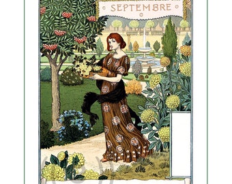 fabric panel - Eugene Grasset (10) - 12 months of the year. For sewing, patchwork, quilting. Fabric, fabric panels, quilt panels, vintage