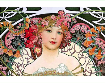 panel de tela - Alphonse Mucha (74). Para coser, patchwork, acolchado. Paneles de tela, paneles de edredón, tela art nouveau, Mucha, Alphonse Mucha