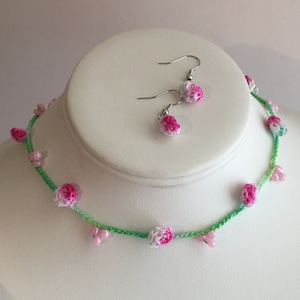 ROSEBUD CHOKER EARRINGS Set Crochet Pattern Hand Dyed