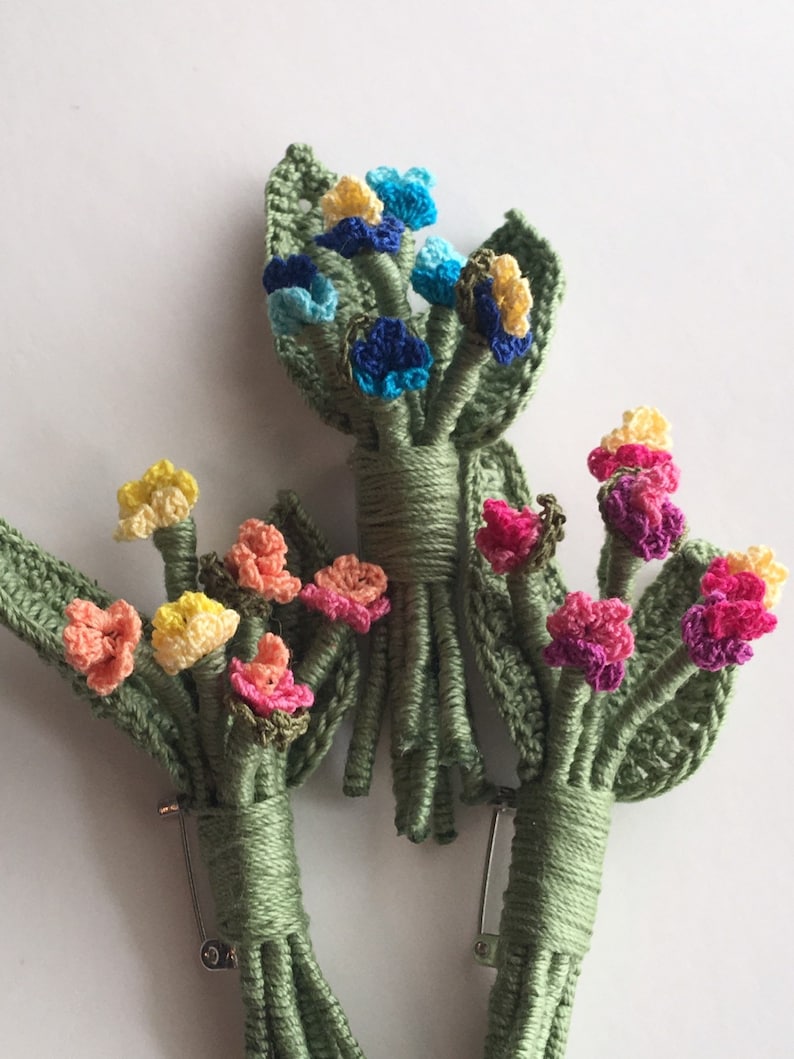 FLORAL BOUTONNI\u00c8RES CROCHET flowers spring bouquet brooch pin free shipping