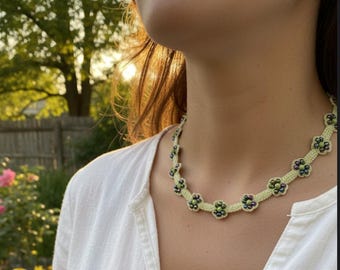 NECKLACE ADJUSTABLE BEADED crochet choker