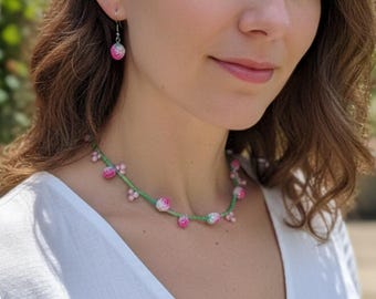 ROSEBUD CHOKER EARRINGS Set Crochet Pattern Hand Dyed