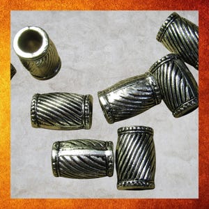 12 Metal Large Silver Barrel Tube Beads for Jewelry and Crafts. Large hole beads. Long metal beads. Hair beads. Beard beads. Bracelet beads.