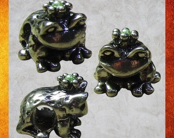 4 Silver Frog Prince Beads: Large Hole Metal Charms for Jewelry