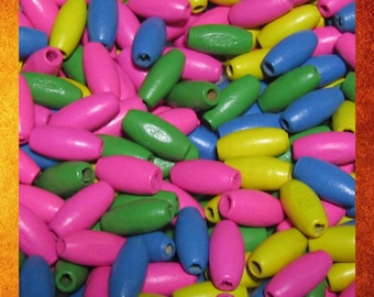 300 Mixed Color Tube Wood Beads: Jewelry & Macrame (6x4x16mm)