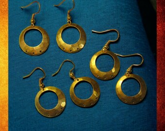 6 Gold Open Circle 3-Loop Earring Connectors. 3 Pairs of Findings  for Jewelry Making.