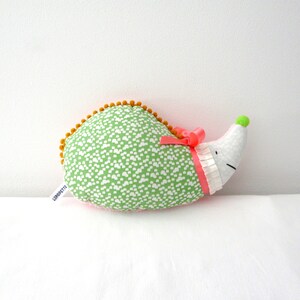 Doudou Hérisson SUNSHINE collection with bell combo green pale pink neon pink image 1