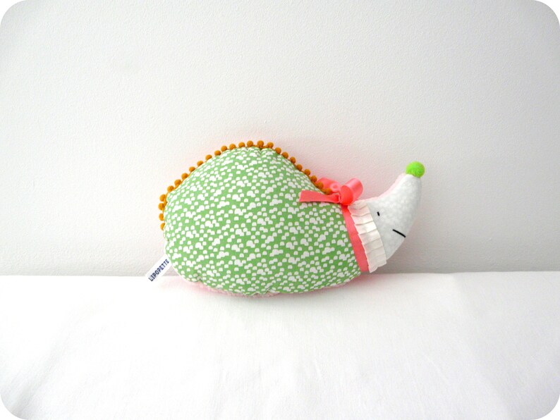 Doudou Hérisson collection SUNSHINE avec grelot combo vert rose pâle rose fluo image 1