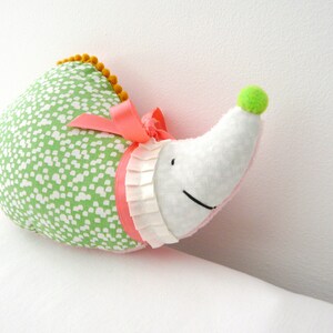 Doudou Hérisson SUNSHINE collection with bell combo green pale pink neon pink image 5