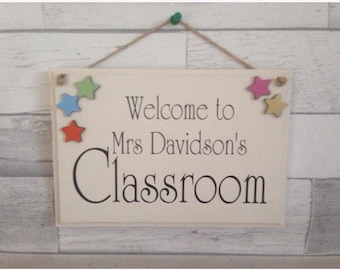 Classroom welcome sign, classroom sign, new teacher gift, personalised teacher plaque, fun classroom door hanger,
