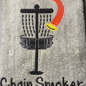 Personalized Disc Golf Towel: Embroidered Chain Smoker Design