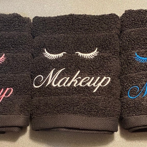 Handcrafted Embroidered Black Makeup Washcloth - Soft and Absorbent Face Cloth for Daily Beauty Routine. Embroidered Black Makeup Washcloth