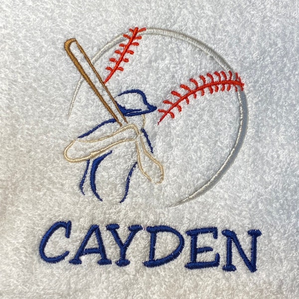 Embroidered Baseball Bath or Hand Towels, Senior Night gifts! Personalized with baseball design, Name, School Name if desired.