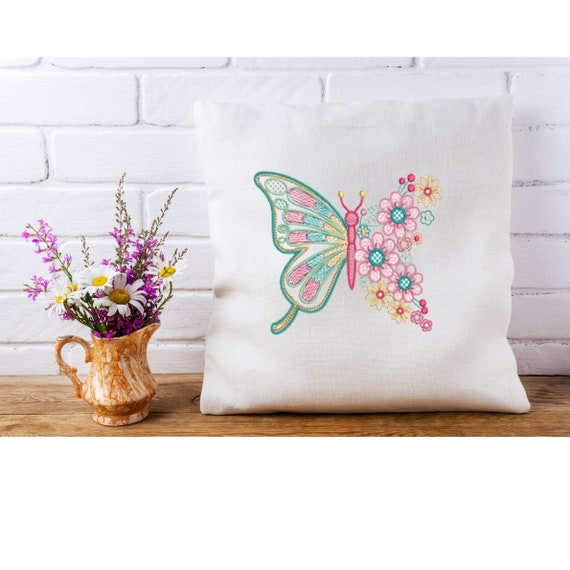 Flower Butterfly Embroidered Pillow Cover for Home Decoration Etsy