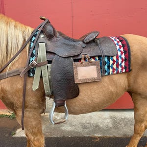 Embossed Leather Saddle Number Holder, Western Show Number Tag, Barrel Racing Tack, Horse Show Bridle Number Holder