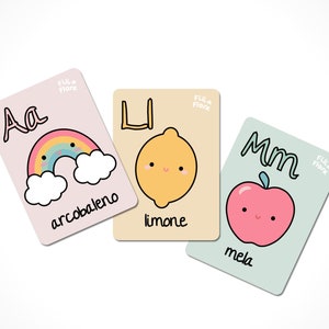 Flashcards imprimíveis do alfabeto italiano para crianças, download digital educacional