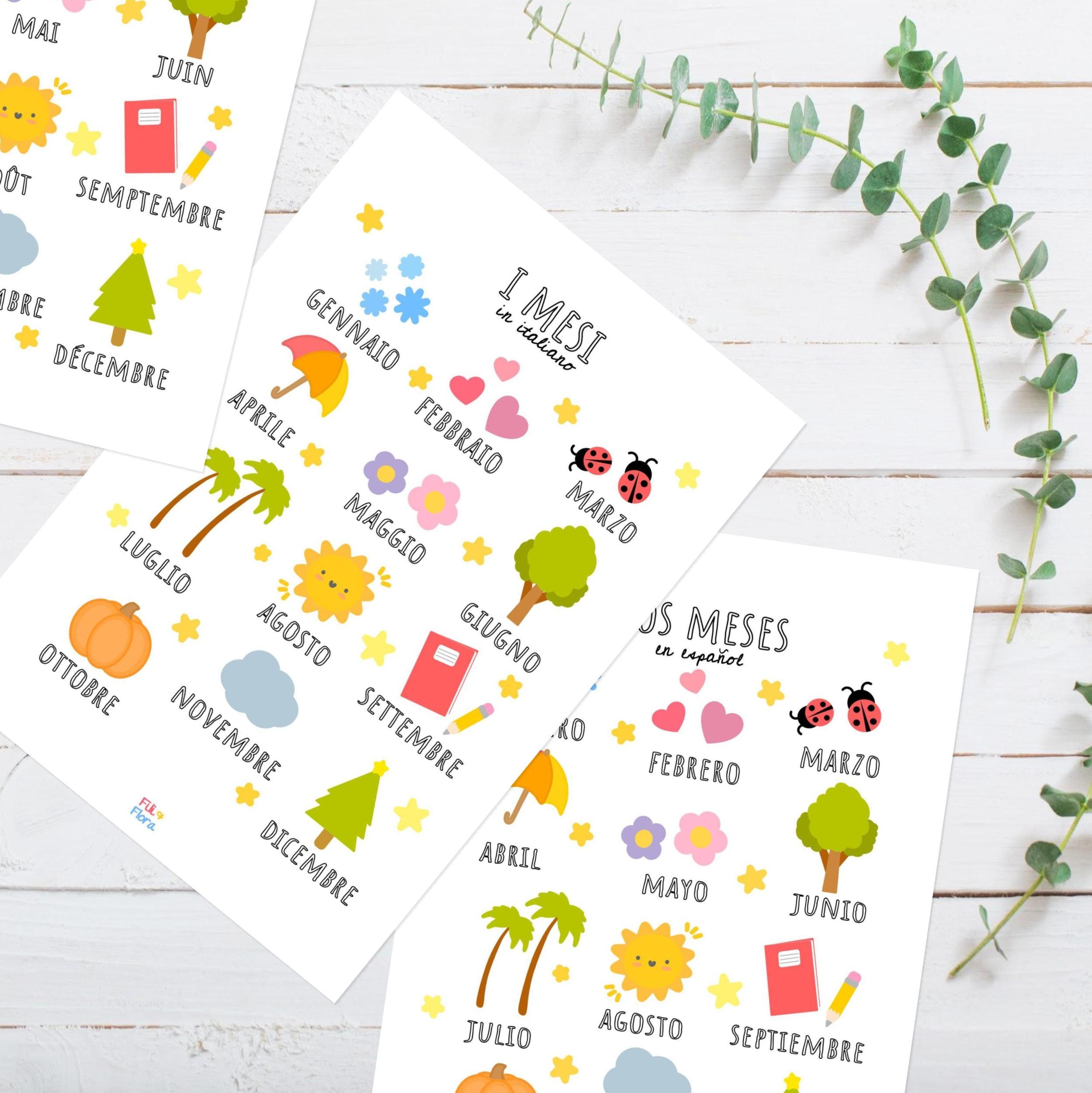 Italian Months of the Year Print for Playroom for Children, Educational ...