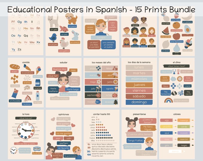 Spanish Educational Posters for Children - Bundle of 15 Prints