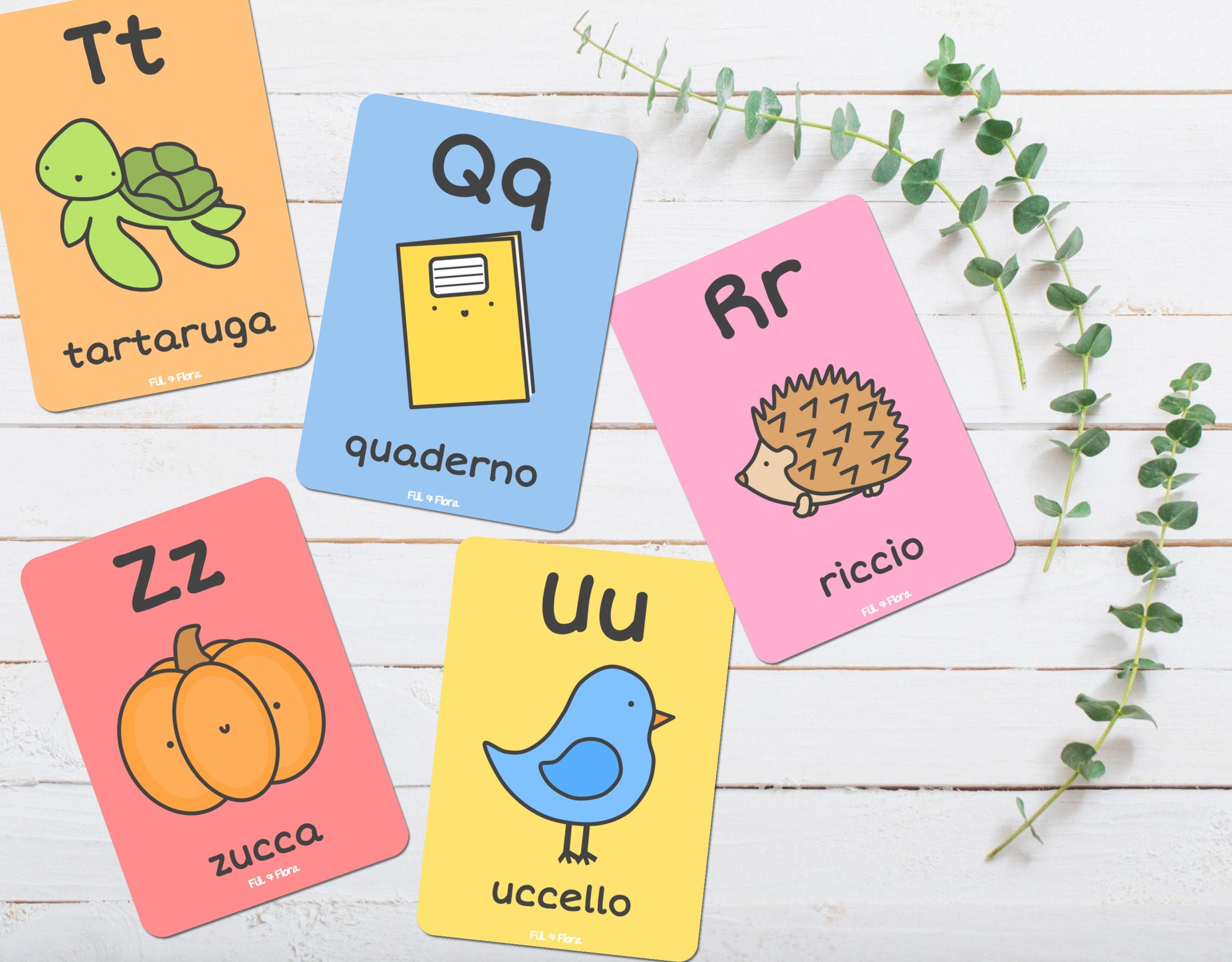 Italian Alphabet Flashcards for Children Educational Gift Etsy