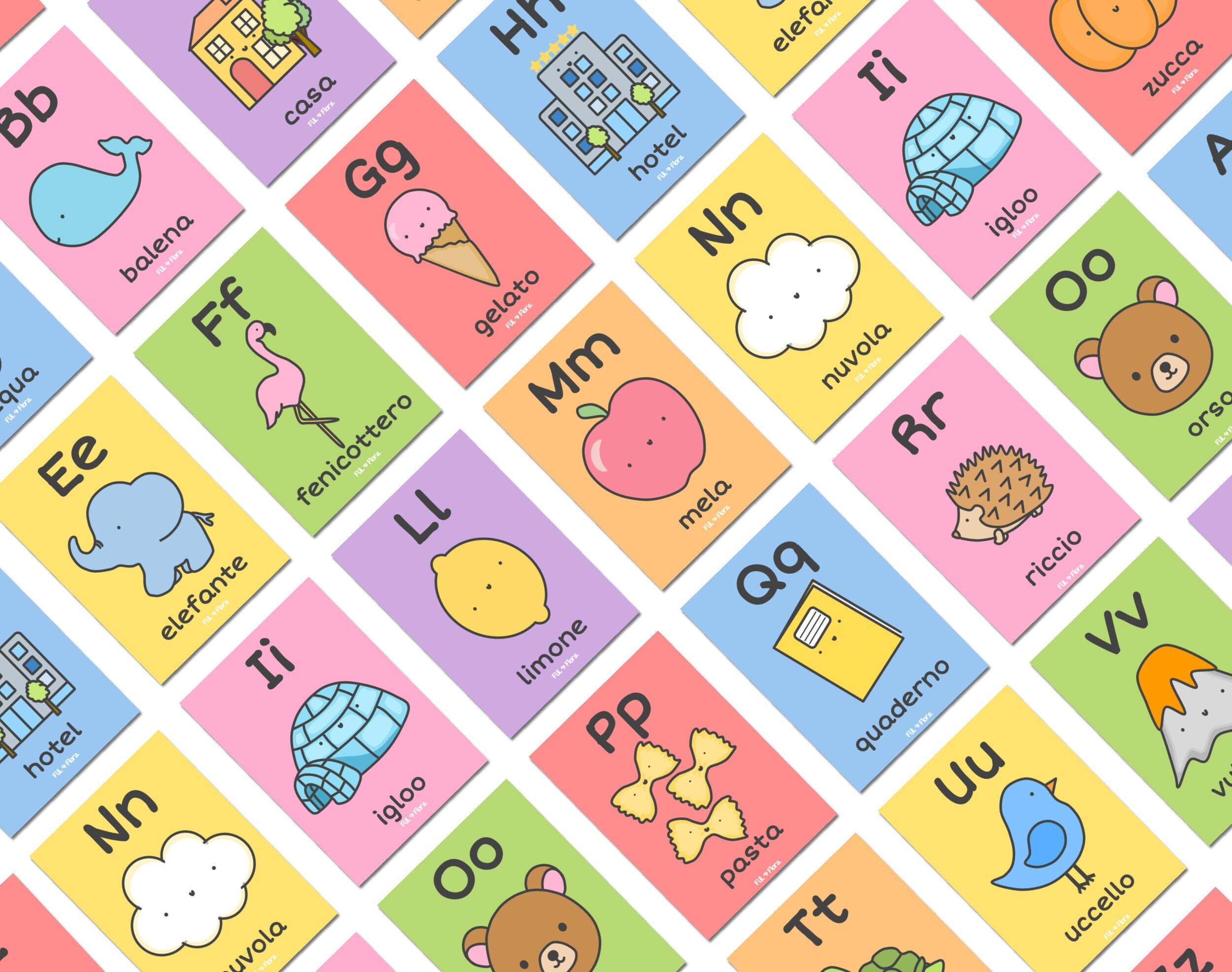 Italian Alphabet Flashcards for Children Educational Gift Etsy