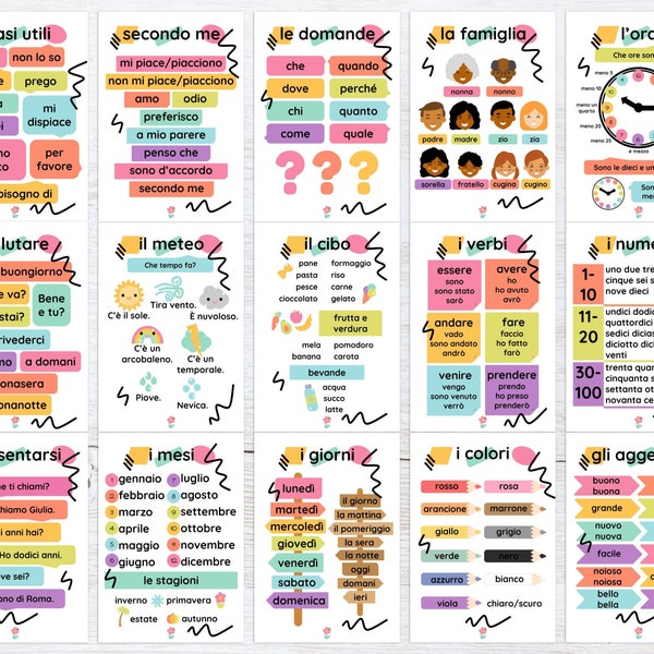 Italian Language Learning Flashcards & Posters Printable